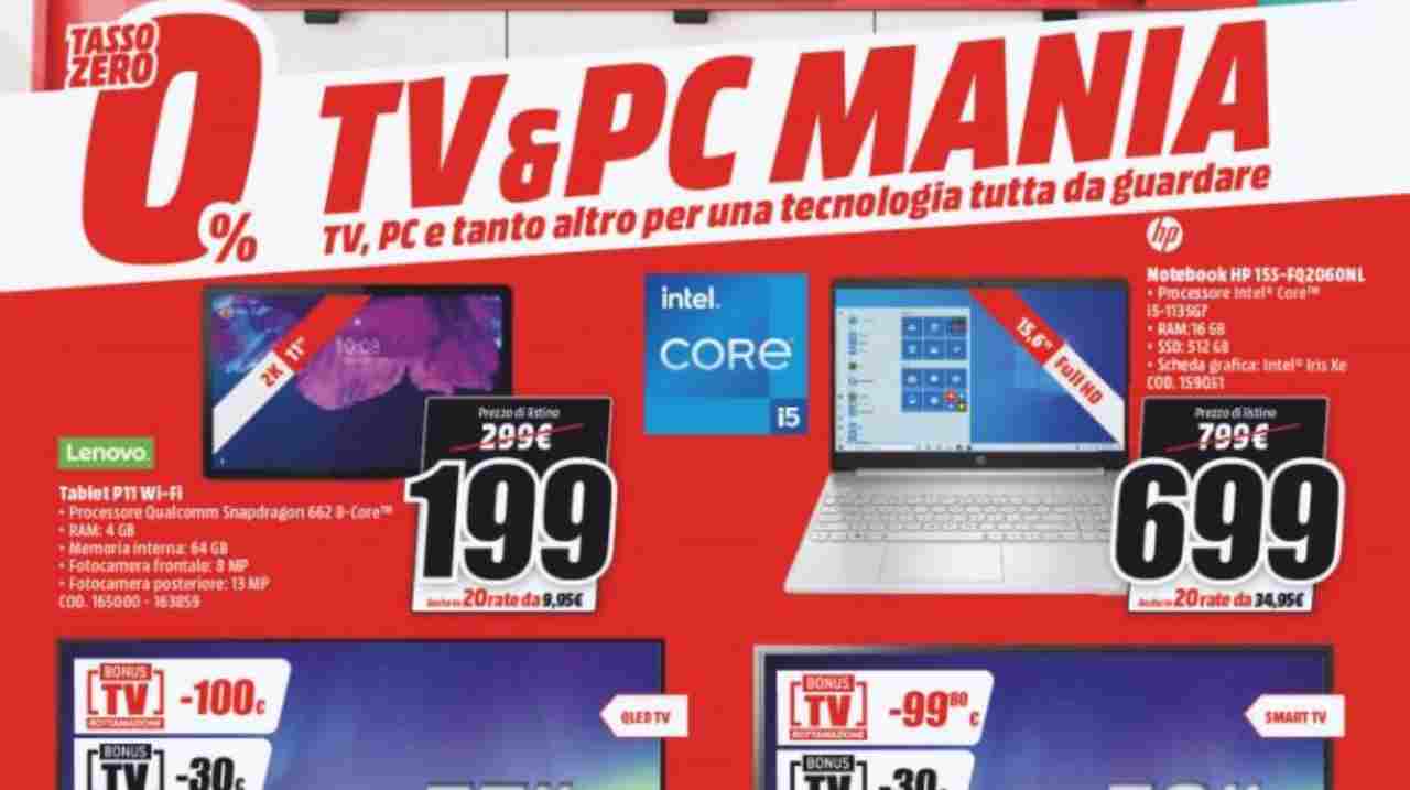 Super promozione MediaWorld: col volantino "TV & PC Mania" hai il Tasso 0% su tutti i prodotti