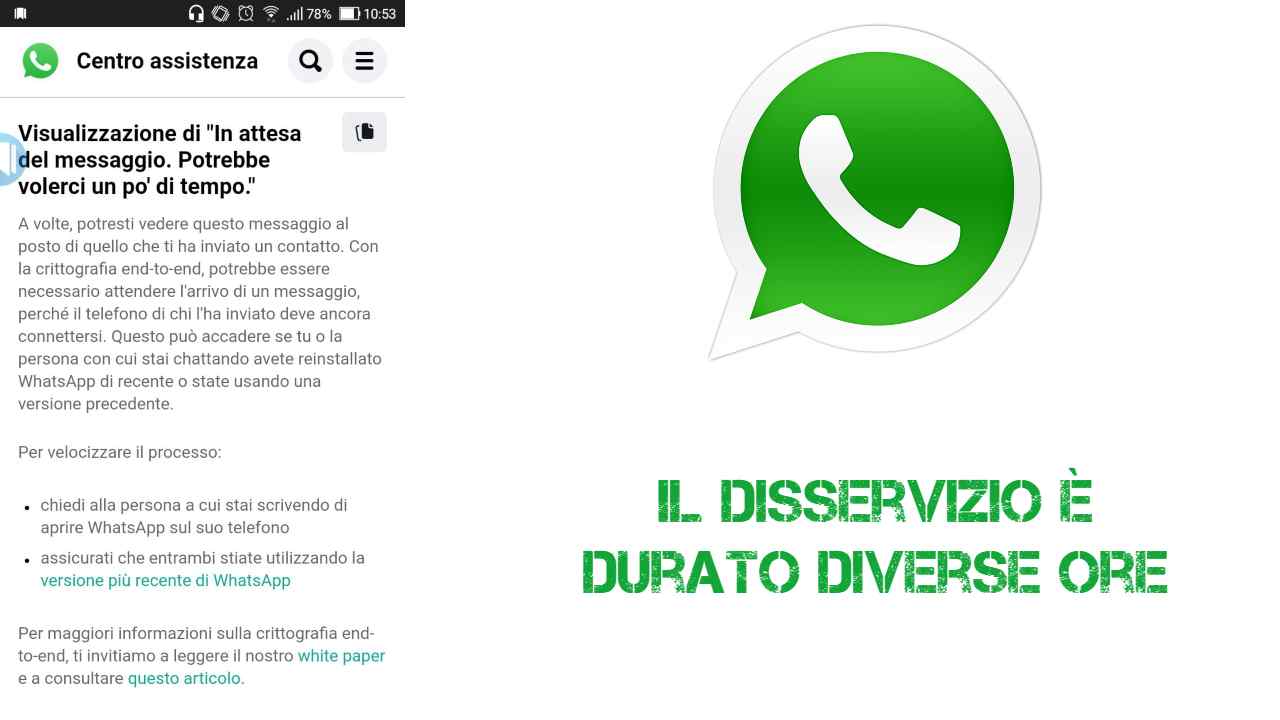 Disservizio Whatsapp